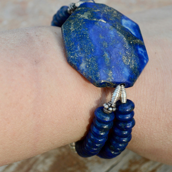 Blue Lapis Lazuli Sterling Silver 925 Bracelet - Picture 7 of 8